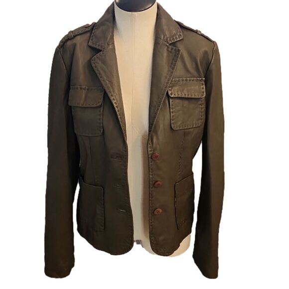 SOLD! Womens Vintage Kenneth Cole Reaction Army Green leather jacket size Medium - Picture 2 of 16
